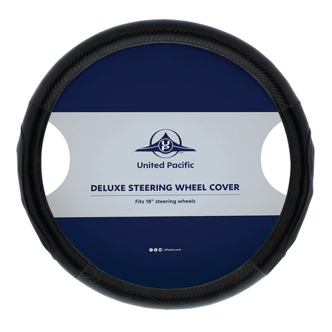 18" Carbon Fiber Pattern Steering Wheel Cover - Black Stitching