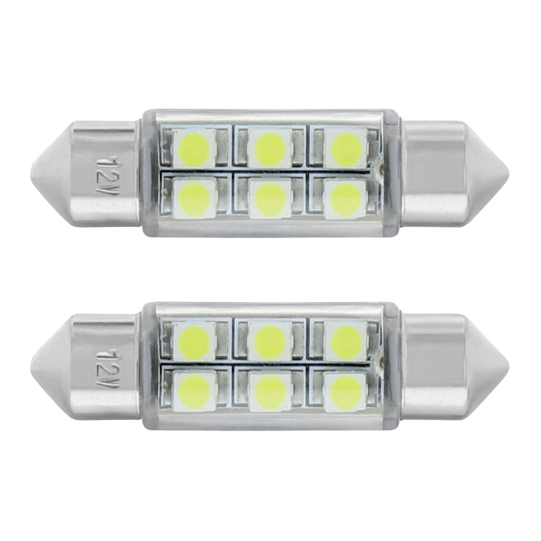 6 SMD High Power Micro LED 6418/6461-36mm Dome Light Bulb - White (2-Pack)