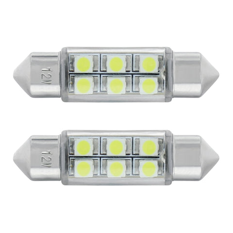 6 SMD High Power Micro LED 6418/6461-36mm Dome Light Bulb - White (2-Pack)