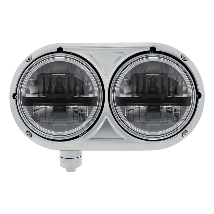 Headlight Assembly With 304 SS Housing &amp; LED Headlights With Black Inner Bar For Peterbilt 359 - Driver