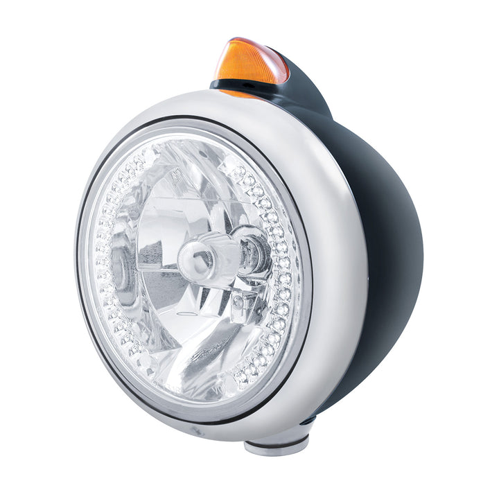 Black Guide 682-C Headlight H4 With White LED &amp; Original Style LED Signal - Amber Lens