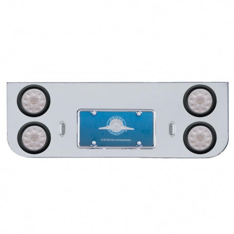 Chrome Rear Center Panel With Four 10 LED 4" Lights & Grommets - Red LED/Clear Lens
