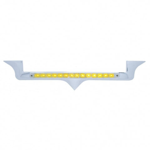 Chrome Hood Emblem Trim With 14 LED Light Bar For Kenworth - Amber LED/Chrome Lens