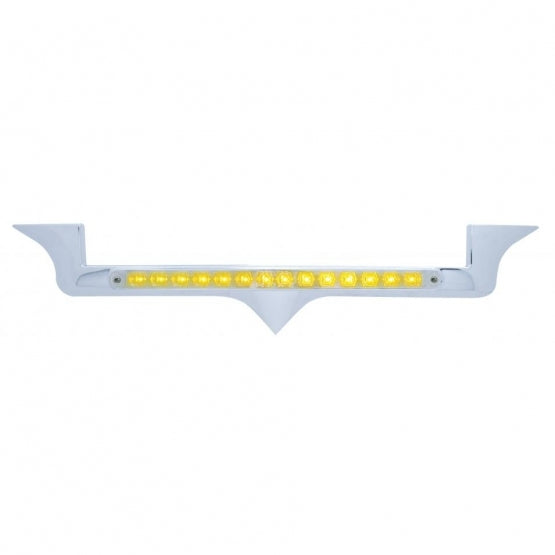 Chrome Hood Emblem Trim With 14 LED Light Bar For Kenworth - Amber LED/Chrome Lens