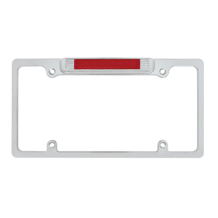 Chrome License Plate Frame With Third Brake Light -Red LED &amp; Lens