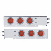 2-1/2" Bolt Pattern Chrome Spring Loaded Bar W/6X 12 LED 4" Refl. Lights & Visors-Red LED & Lens (Pair)