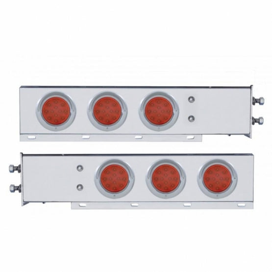 2-1/2" Bolt Pattern Chrome Spring Loaded Bar W/6X 12 LED 4" Refl. Lights & Visors-Red LED & Lens (Pair)