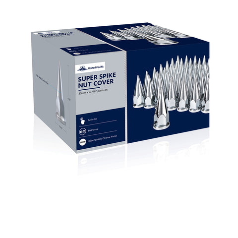 33mm X 4-7/8" Chrome Plastic Super Spike Nut Covers - Push-On (60-Pack)