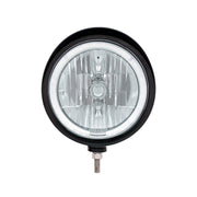Black "Billet" Style Groove Headlight With Visor 9007 Bulb With White LED Halo Rim