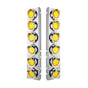 SS Front Air Cleaner Bracket With 12X 9 LED 2" Reflector Lights & Visors For Peterbilt-Amber LED & Lens
