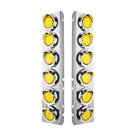 SS Front Air Cleaner Bracket With 12X 9 LED 2" Reflector Lights & Visors For Peterbilt-Amber LED & Lens