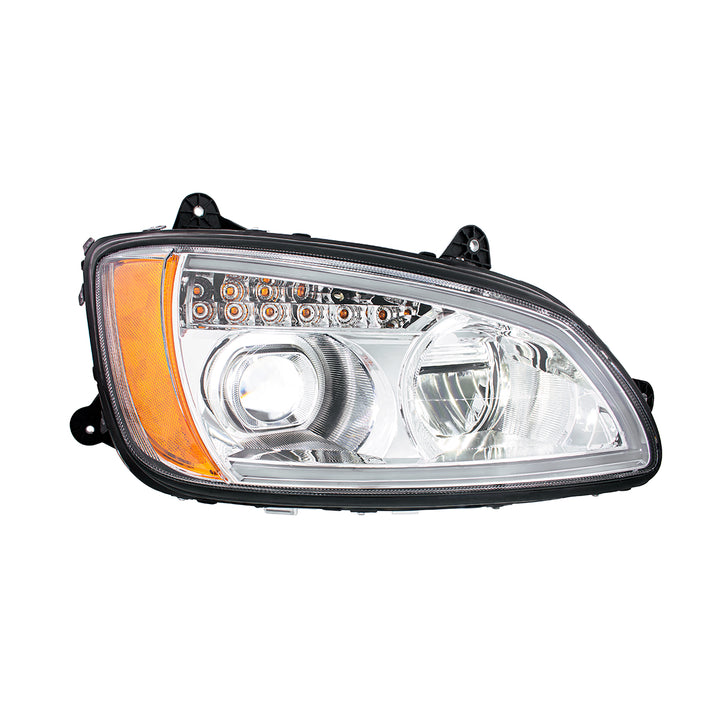 Chrome Full LED Projection Headlight With Turn Signal &amp; Position Light Bar For 2008-2017 Kenworth T660 - Passenger