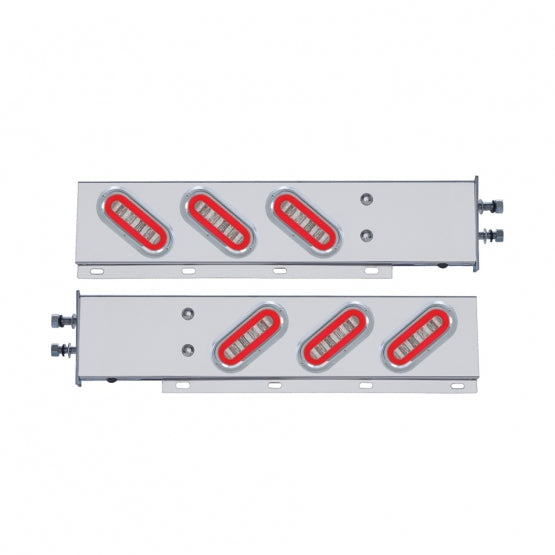 2-1/2" Bolt Pattern SS Spring Loaded Bar With 6X 22 Red LED 6" Oval GloLight &amp; Visor -Clear Lens (Pair)