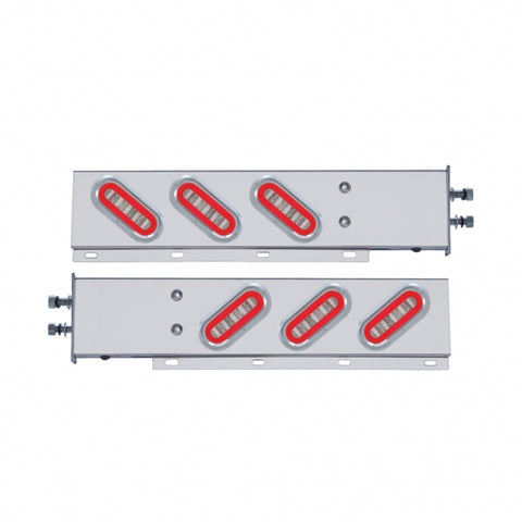 2-1/2" Bolt Pattern SS Spring Loaded Bar With 6X 22 Red LED 6" Oval GloLight & Visor -Clear Lens (Pair)