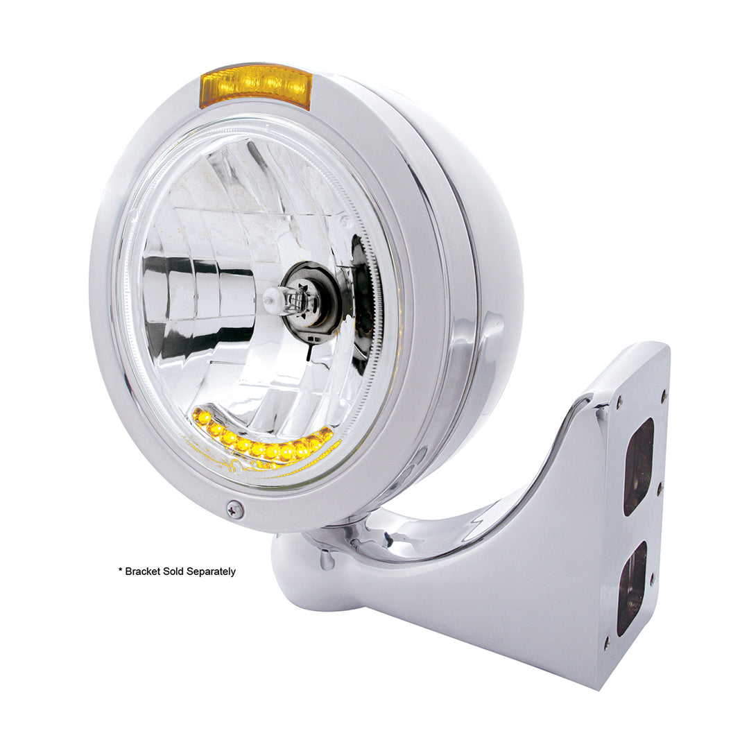 Stainless Steel Bullet Classic Headlight H4 With 10 Amber LED &amp; LED Signal - Amber Lens
