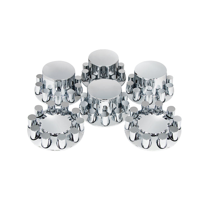 Dome Axle Cover Combo Kit With 33mm Cylinder Thread-On Nut Covers - Chrome