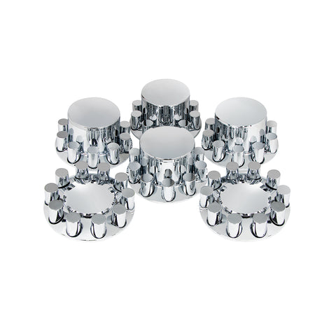 Dome Axle Cover Combo Kit With 33mm Cylinder Thread-On Nut Covers - Chrome