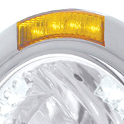 Stainless Steel Bullet Half Moon Headlight H4 With White LED & Dual Mode LED Signal-Amber Lens