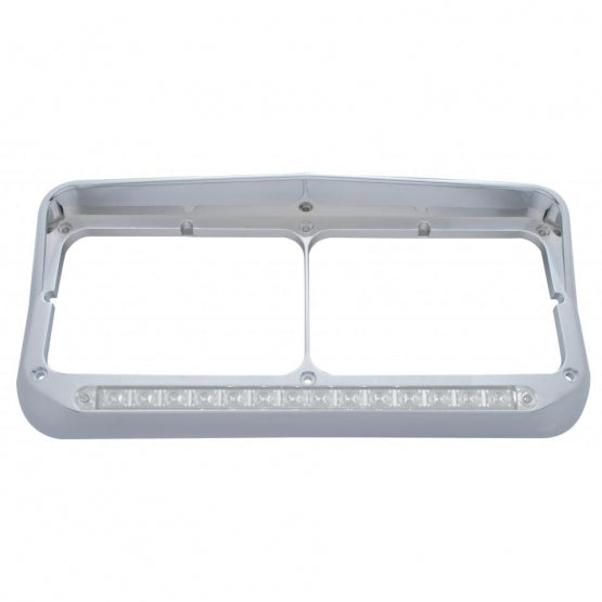 Rectangular Dual Headlight Bezel With Visor And LED Sequential Light Bar (Driver) - Amber LED/Clear Lens