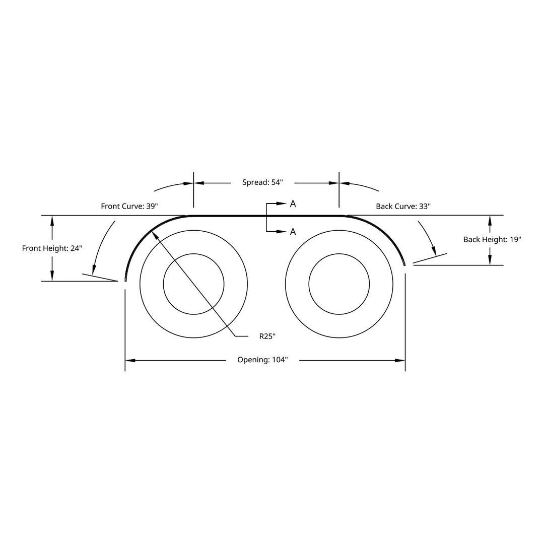 126" 430 Stainless Steel (18ga) Beaded Edge Ribbed Full Fender  54" Spread - SR Series (Pair)