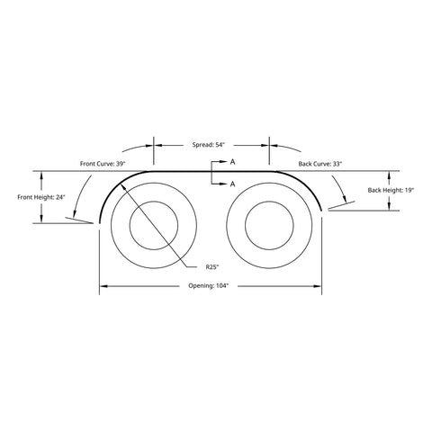 126" 430 Stainless Steel (18ga) Beaded Edge Ribbed Full Fender  54" Spread - SR Series (Pair)