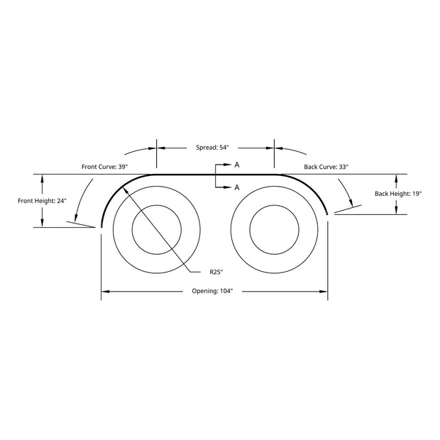 126" 430 Stainless Steel (18ga) Beaded Edge Ribbed Full Fender  54" Spread - SR Series (Pair)