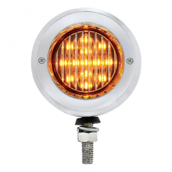 Stainless 2-1/2" Double Face Light With LED Lights &amp; Bezels - Amber &amp; Red LED/Clear Lens