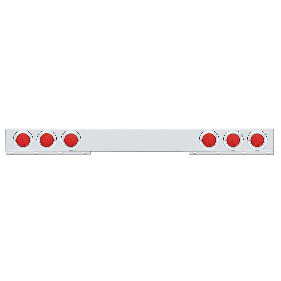 Chrome 1 Piece Rear Light Bar With Six 36 LED 4" Lights &amp; Visors - Red LED/Red Lens