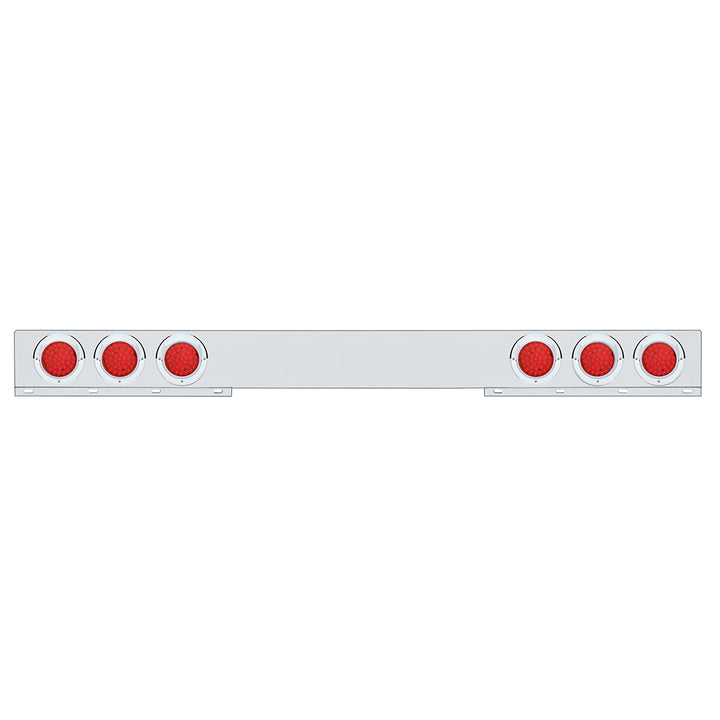 Chrome 1 Piece Rear Light Bar With Six 36 LED 4" Lights &amp; Visors - Red LED/Red Lens