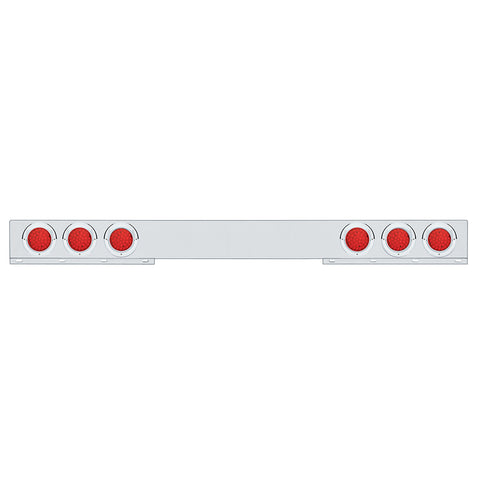 Chrome 1 Piece Rear Light Bar With Six 36 LED 4" Lights & Visors - Red LED/Red Lens