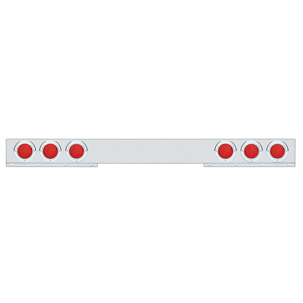 Chrome 1 Piece Rear Light Bar With Six 36 LED 4" Lights & Visors - Red LED/Red Lens