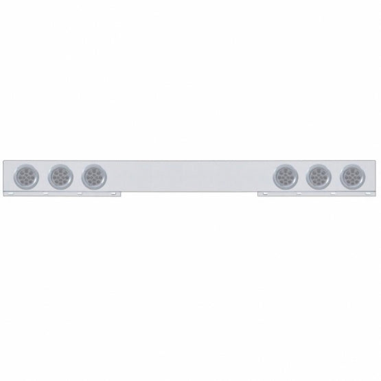 Stainless 1 Piece Rear Light Bar With 6X 12 LED 4" Reflector Lights &amp; Bezels - Red LED/Clear Lens