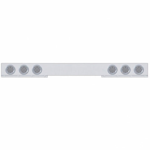 Stainless 1 Piece Rear Light Bar With 6X 12 LED 4" Reflector Lights & Bezels - Red LED/Clear Lens