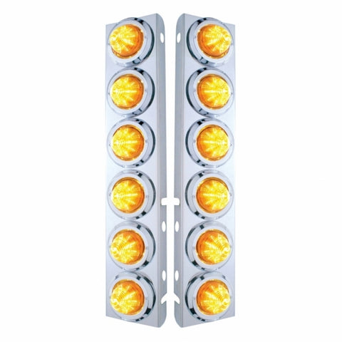 SS Front Air Cleaner Bracket With 12X 9 LED 2" Beehive Lights & Bezels For Peterbilt-Amber LED & Lens
