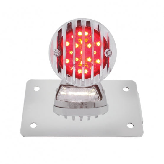 Motorcycle LED "Bobber" Style Horizontal Tail Light With Chrome Grille Bezel-Red Lens