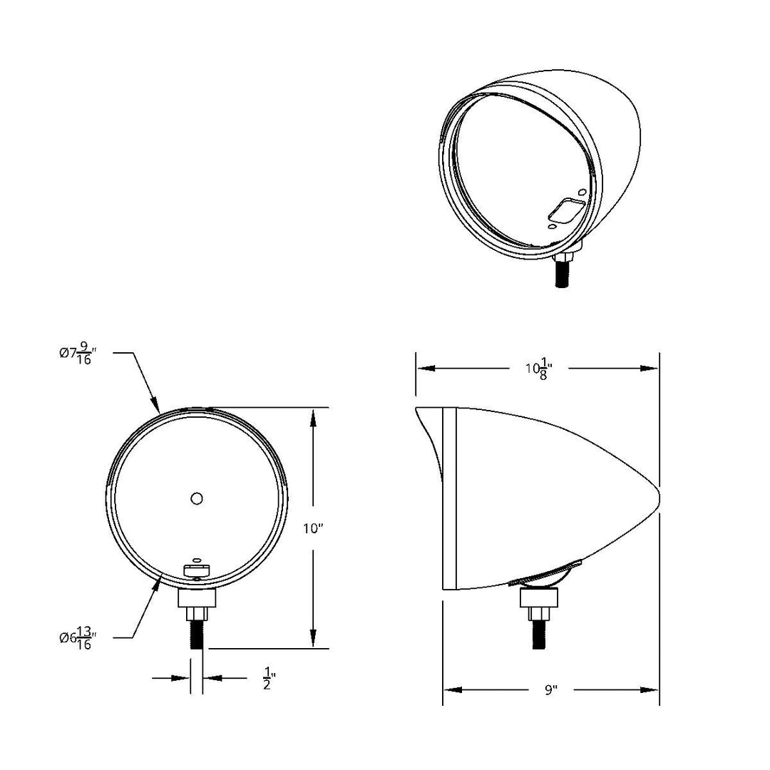 Chrome "CHOPPER" Headlight Housing With Smooth Visor