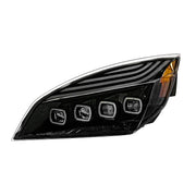 Black Quad-LED Headlight With LED DRL & Seq. Signal For 2018-2024 Freightliner Cascadia - Driver
