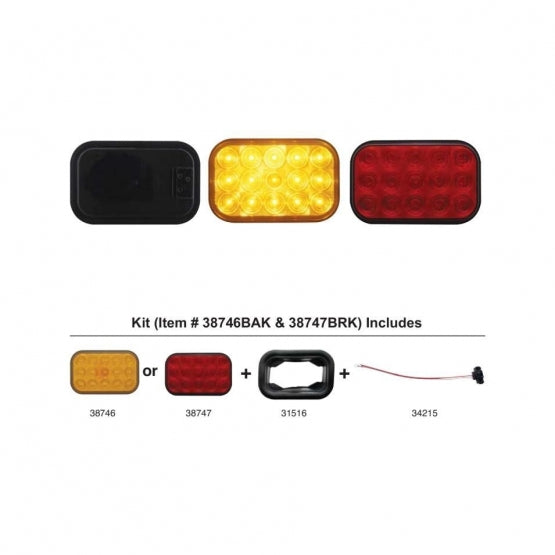 15 LED Rectangular Light Kit (Stop, Turn &amp; Tail) - Red LED/Red Lens