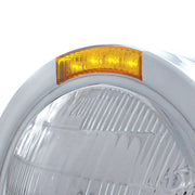 Stainless Steel Bullet Half Moon Headlight 6014 Bulb & LED Turn Signal - Amber Lens