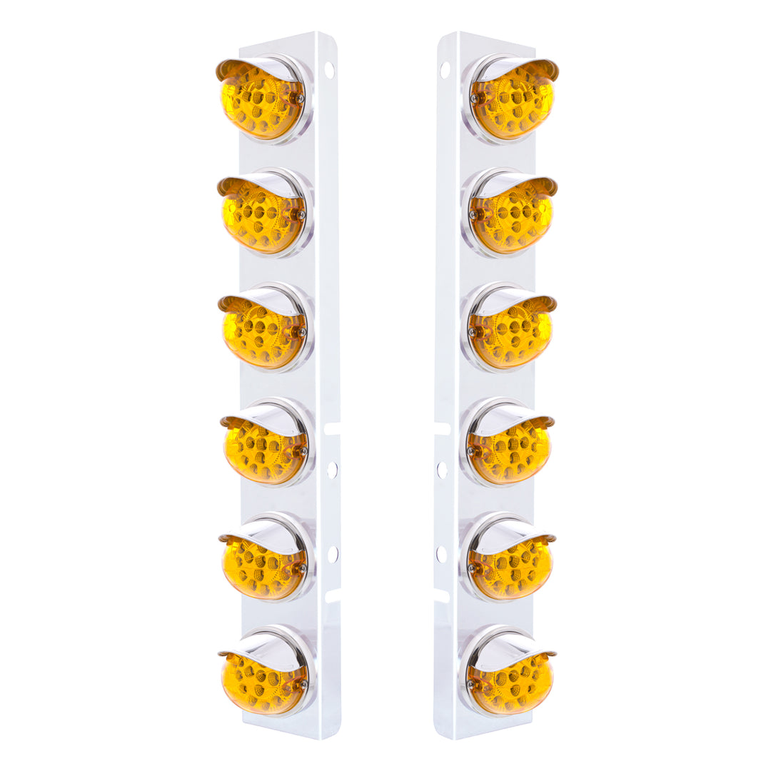 SS Front Air Cleaner Bracket With 12X 17 Amber LED Dual Function Reflector Lights &amp; SS Visors For Peterbilt-Amber Lens
