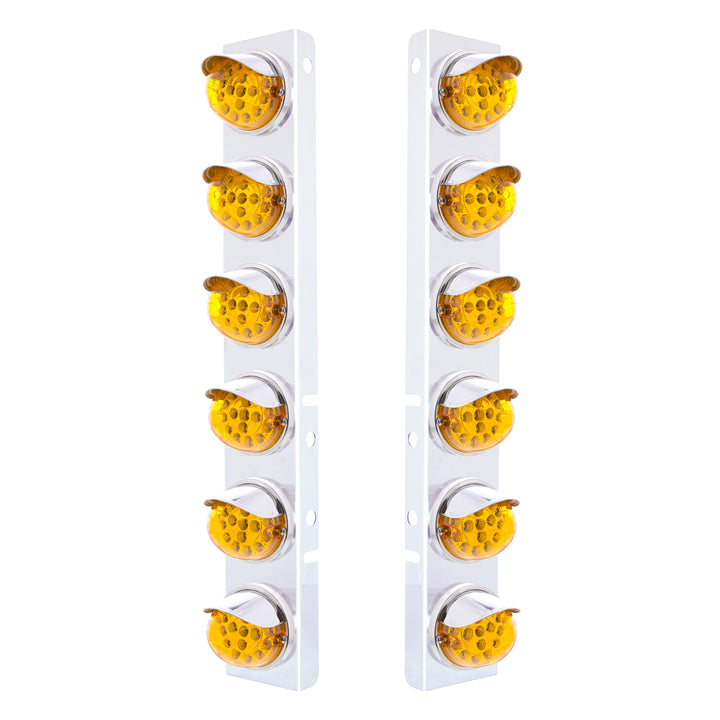 SS Front Air Cleaner Bracket With 12X 17 Amber LED Dual Function Reflector Lights &amp; SS Visors For Peterbilt-Amber Lens
