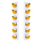 SS Front Air Cleaner Bracket With 12X 17 Amber LED Dual Function Reflector Lights & SS Visors For Peterbilt-Amber Lens