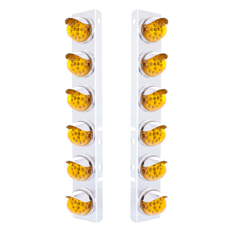SS Front Air Cleaner Bracket With 12X 17 Amber LED Dual Function Reflector Lights & SS Visors For Peterbilt-Amber Lens