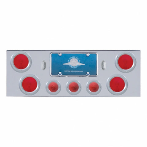 Chrome Rear Center Light Panel With 4X 4" Lights & 3X 2-1/2" Lights & SS Bezels -Red LED & Lens