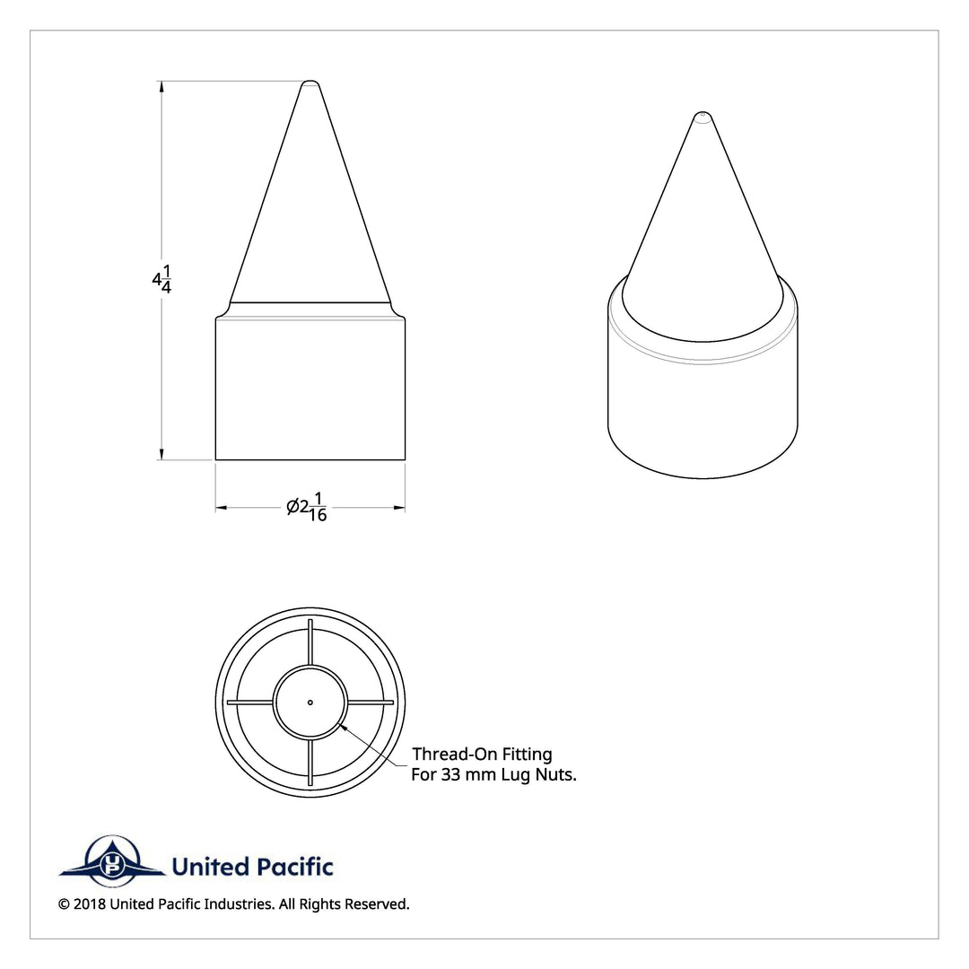 33mm x 4-1/4" Chrome Plastic Stiletto Nut Covers - Thread-On (60-Pack)
