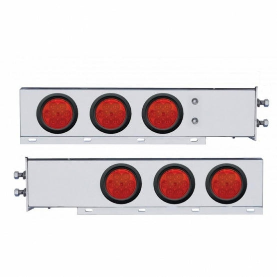 2" Bolt Pattern SS Spring Loaded Bar With 6X 4" 7 LED Lights -Red LED &amp; Lens (Pair)