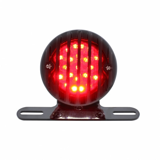 Motorcycle LED Rear Fender Tail Light With Gloss Black Grille Bezel - Red Lens