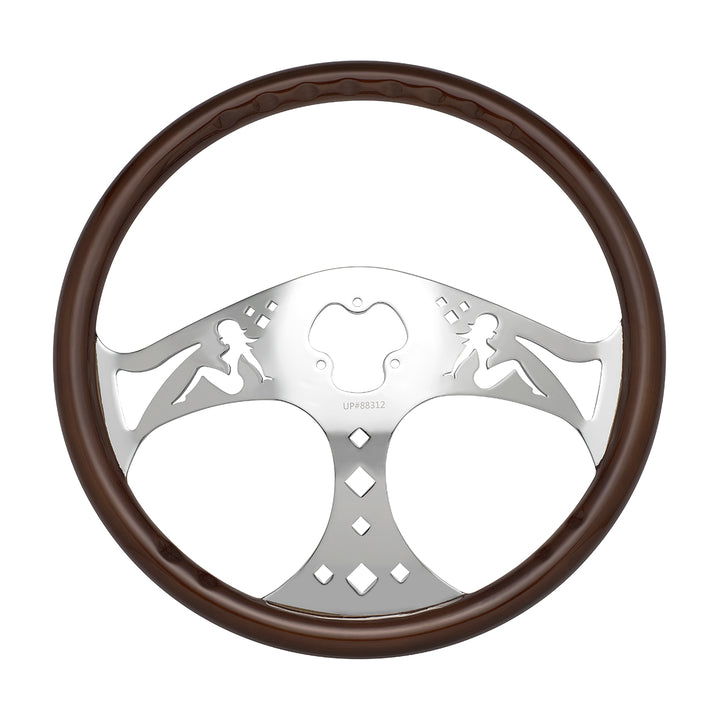 18" Lady Steering Wheel With Chrome Horn Bezel And Horn Button - Woodgrain