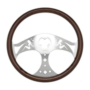 18" Lady Steering Wheel With Chrome Horn Bezel And Horn Button - Woodgrain