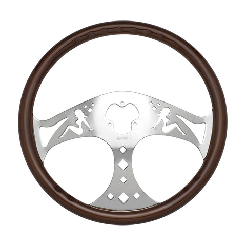 18" Lady Steering Wheel With Chrome Horn Bezel And Horn Button - Woodgrain